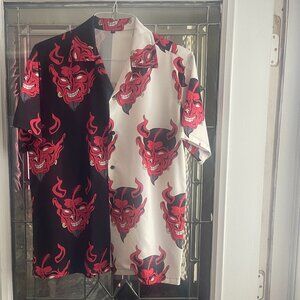 Men’s Devil Deamon Print Hawaiian Aloha Shirt M